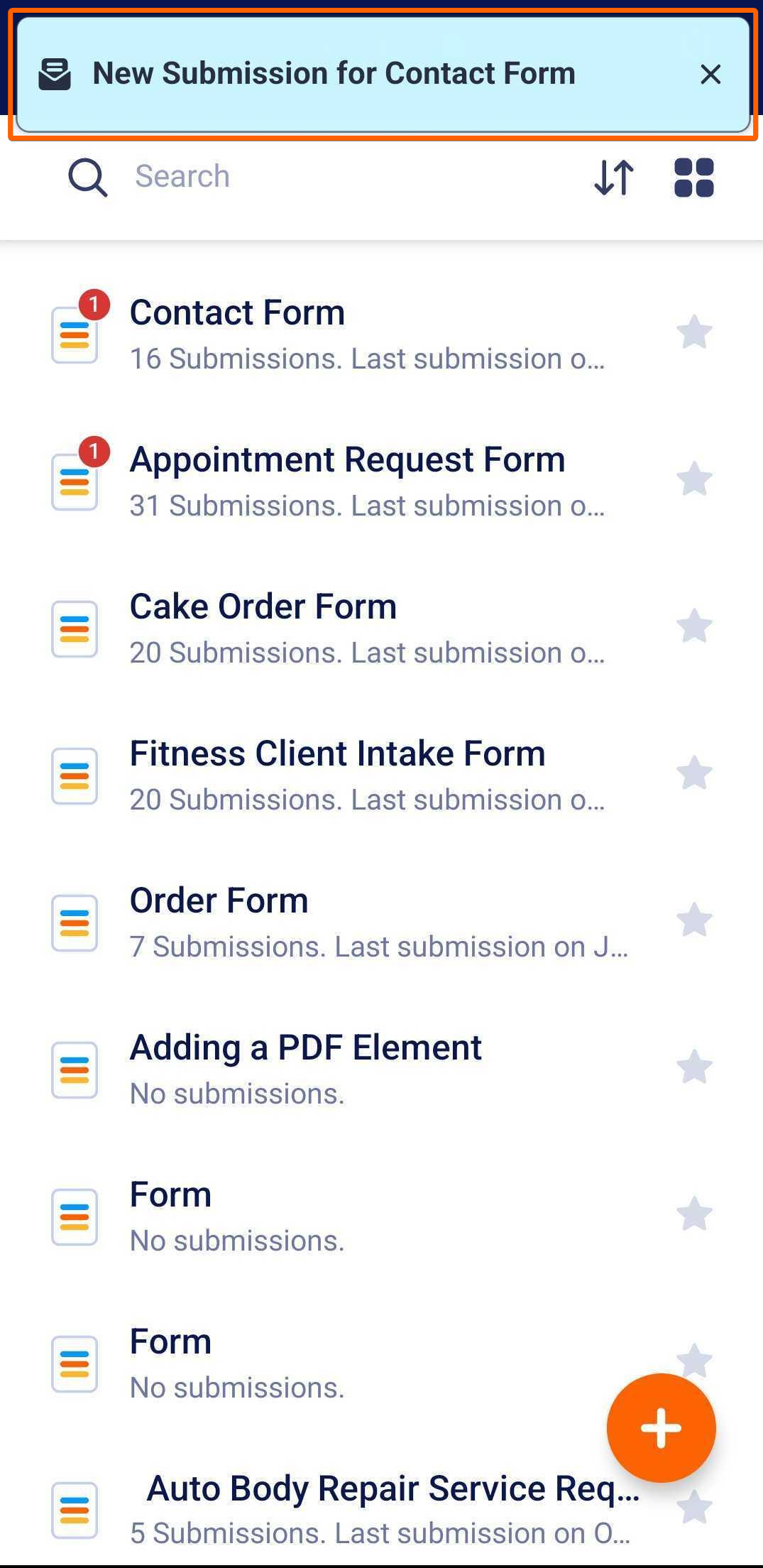 Notificación emergente de nueva presentación en las Apps móviles de Jotform