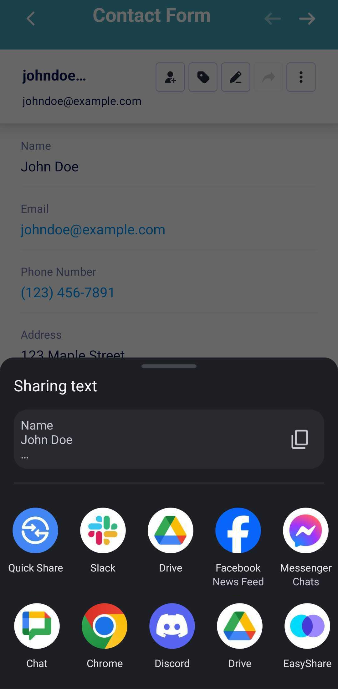 Opción de compartir desde la opción de envío en la app Jotform Mobile Forms