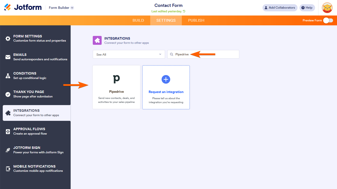 Steps to integrate Jotform with Pipedrive