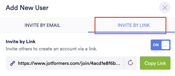 Jotform Enterprise - Invite by Link