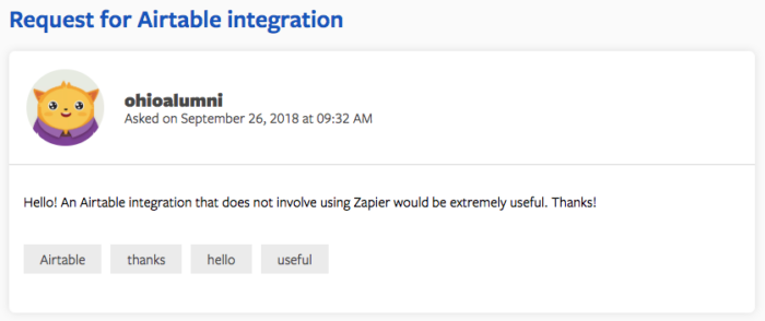 jotform airtable integration request from user
