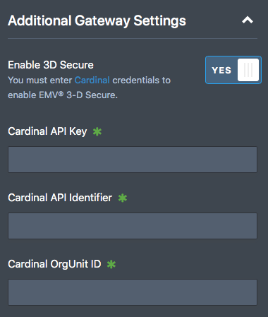 contact cybersource for Cardinal credentials