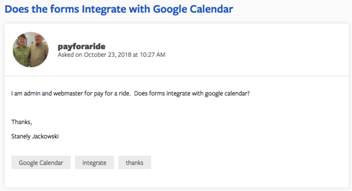 jotform google calendar integration request from user