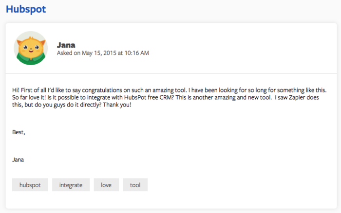 jotform hubspot integration request from user