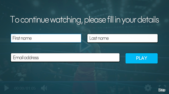 a lead generation form that says "To continue watching, please fill in your details"