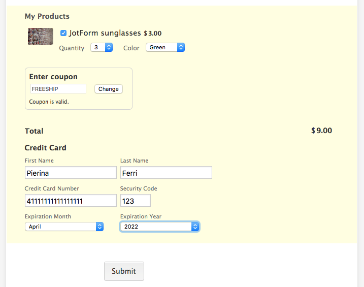 jotform cybersource payment field