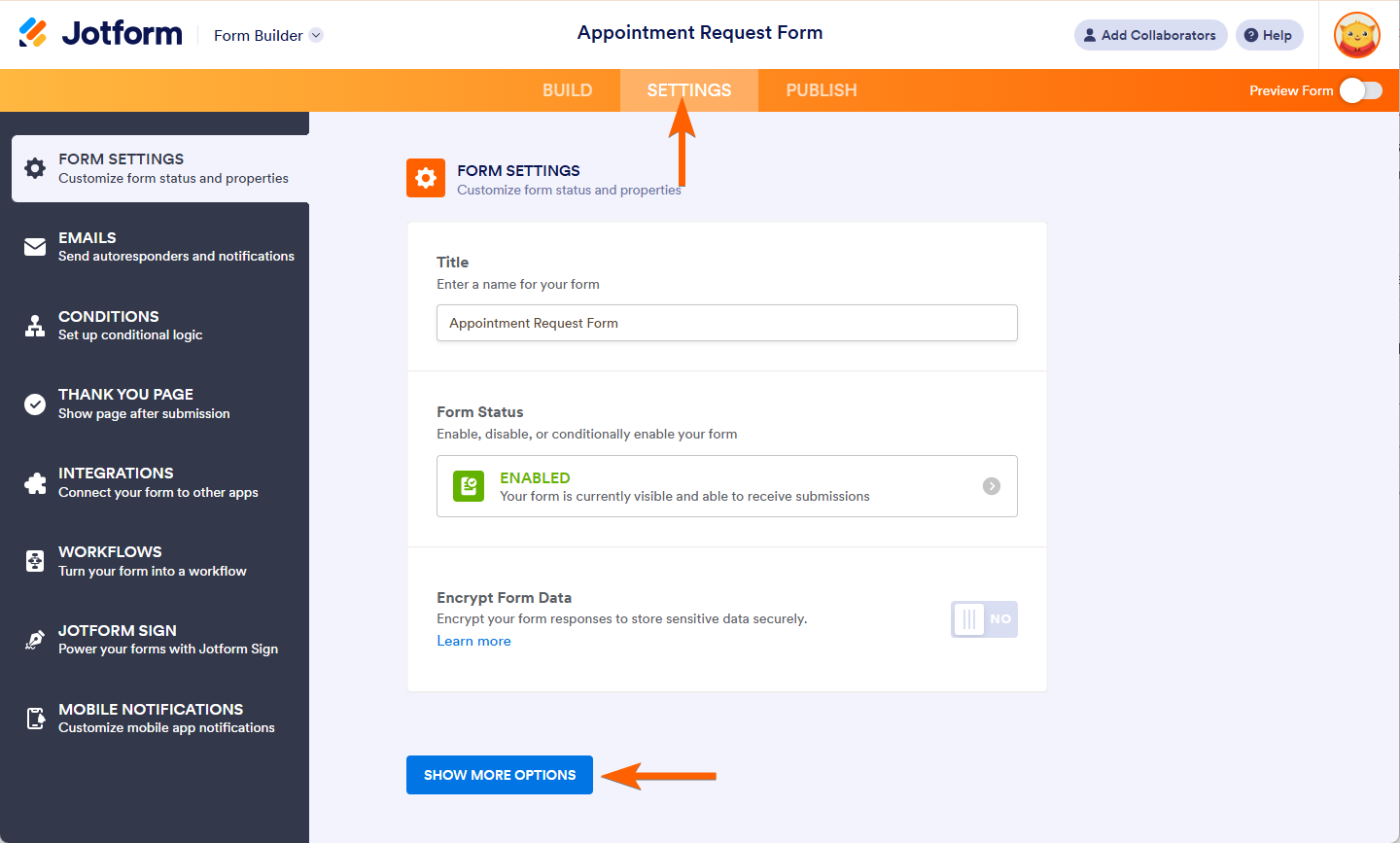 Show more options accessibility in Jotform