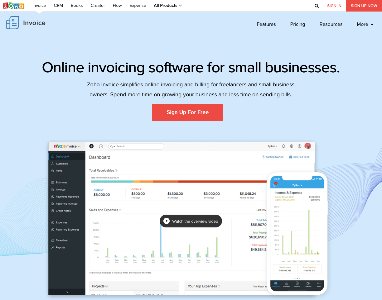zoho invoice page