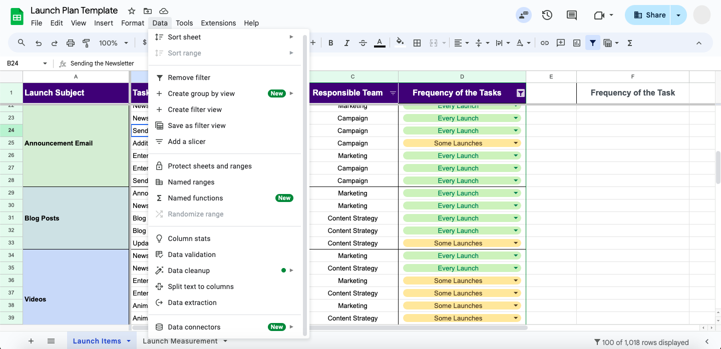 user interface of google sheets