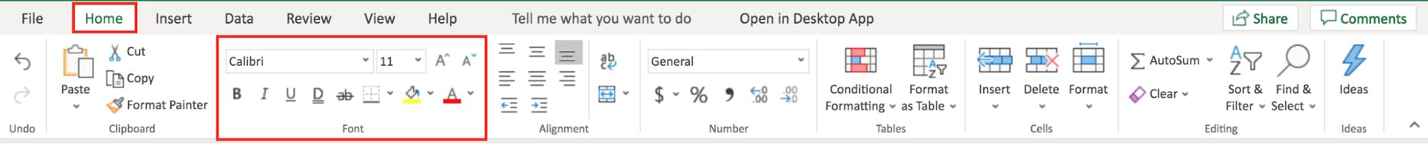 Font section highlighted