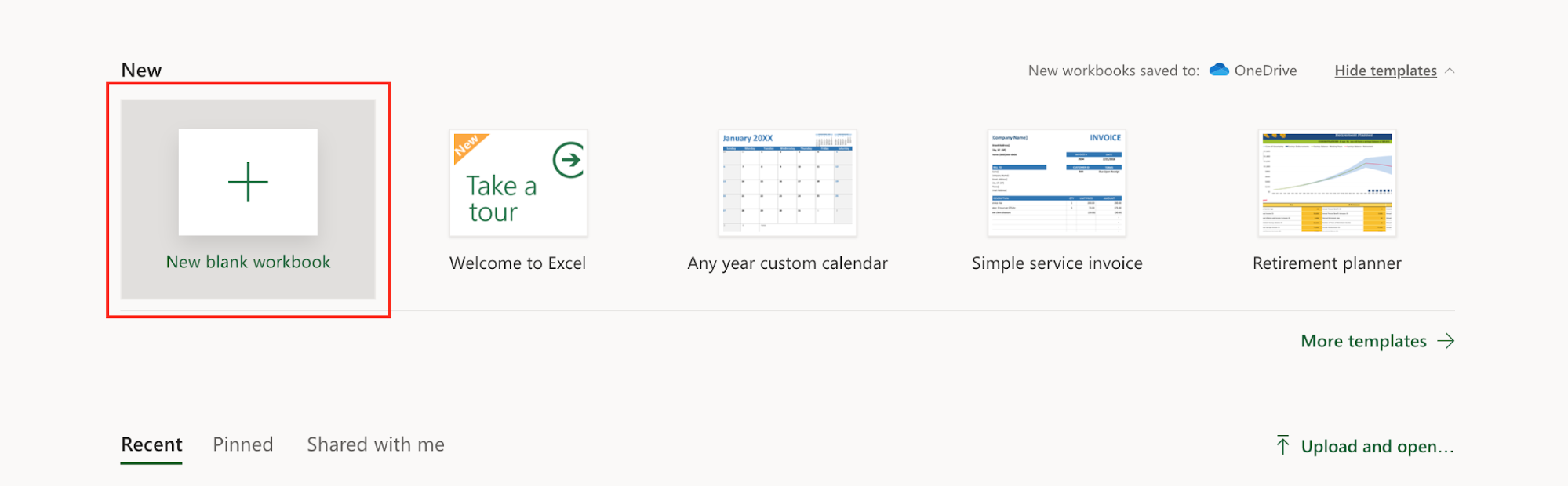 new blank workbook screen