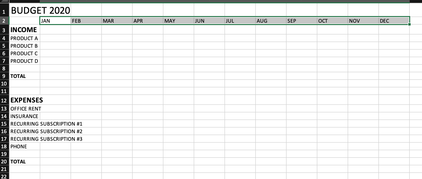 Populating month cells