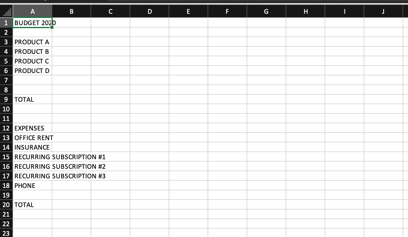 expense items list and a total at the end
