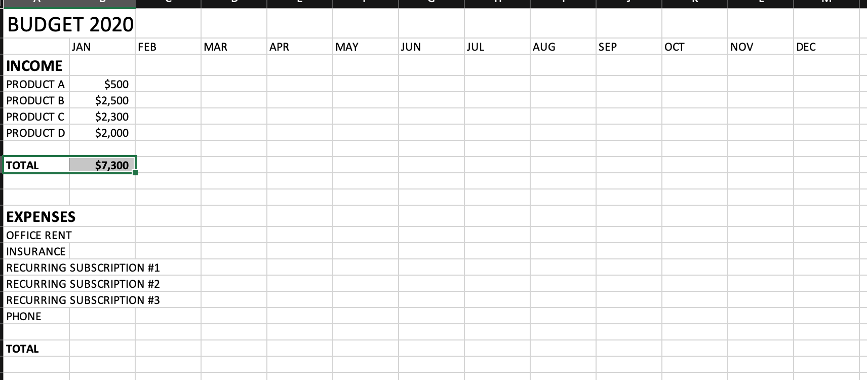 using SUM function to acquire the total value