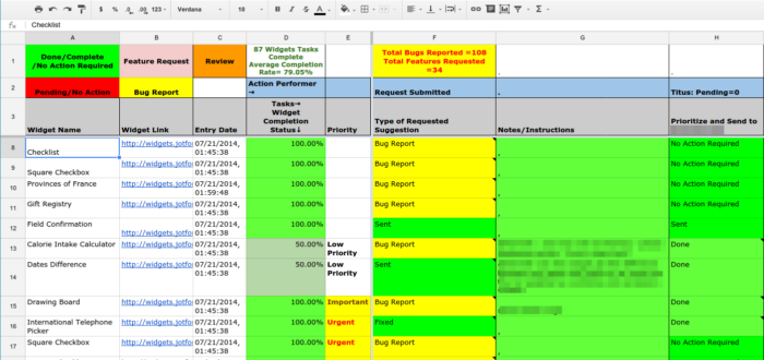 a tracking spreadsheet