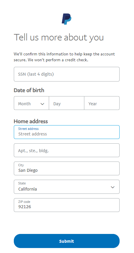 "tell us more about you" screen