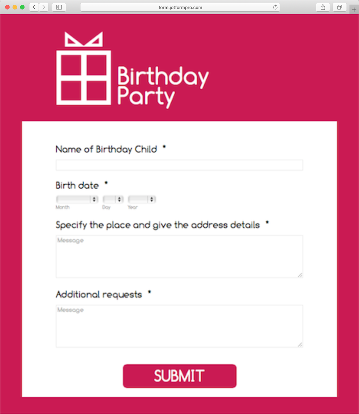 Birthday Event Registration