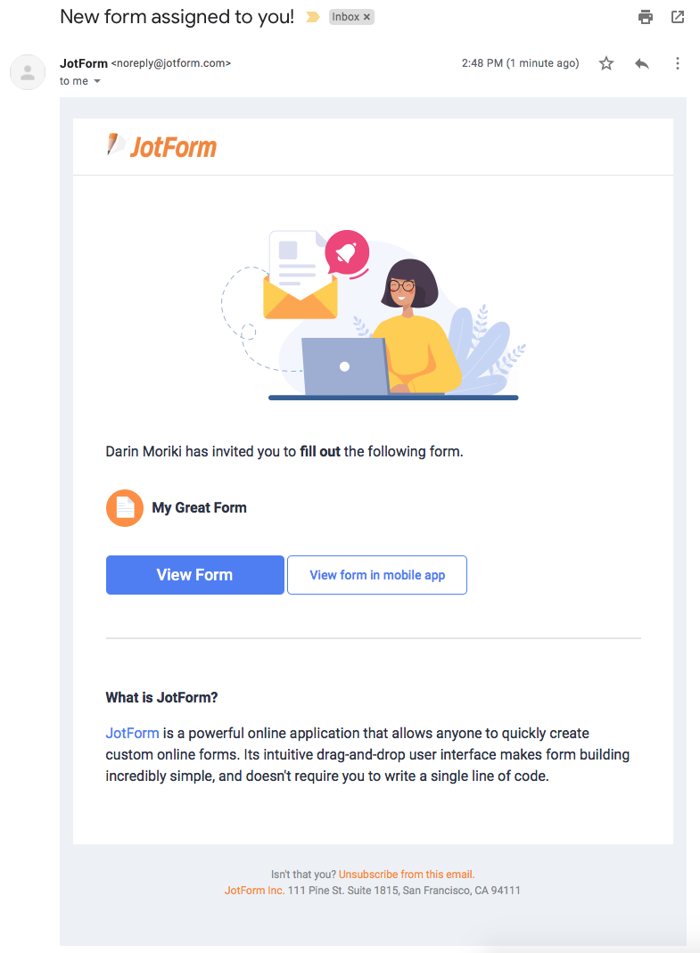 email that says you are invited to fill out a form
