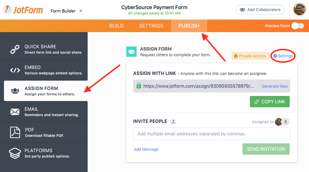 Assign Form Settings