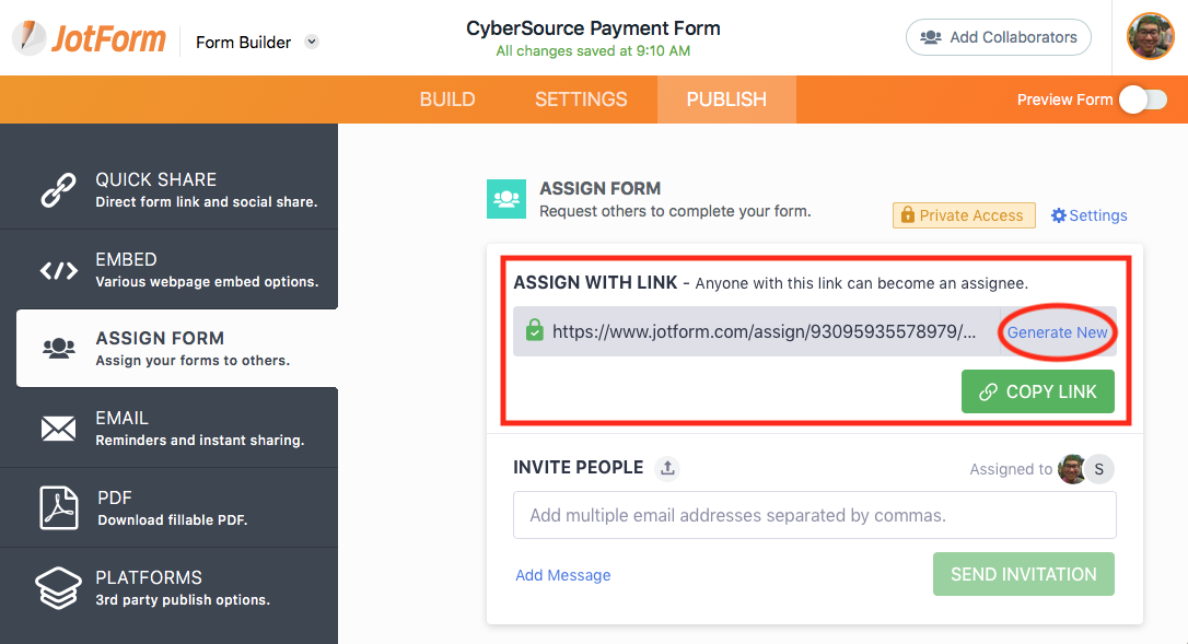 Assign with link option