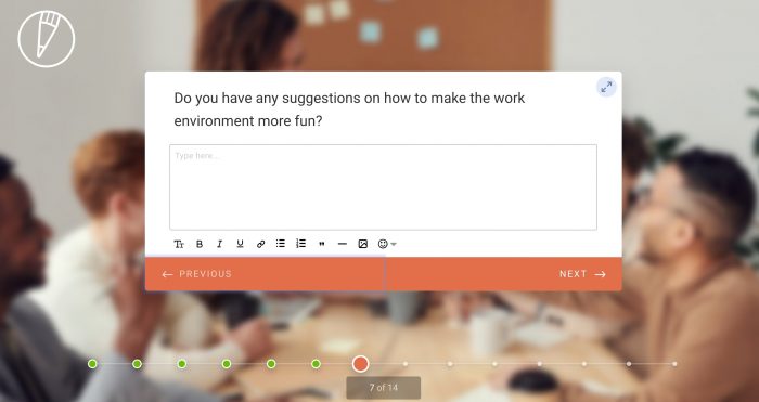 Employee feedback form and a question for suggestions