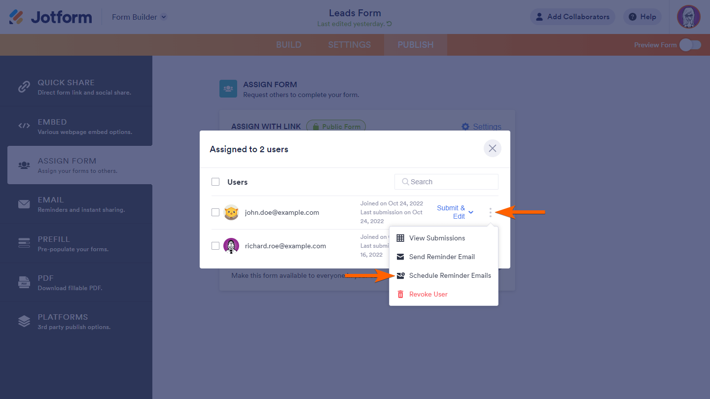 Pasos para configurar correos electrónicos de recordatorio en Jotform