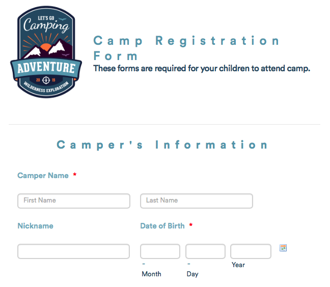 Summer camp registration template