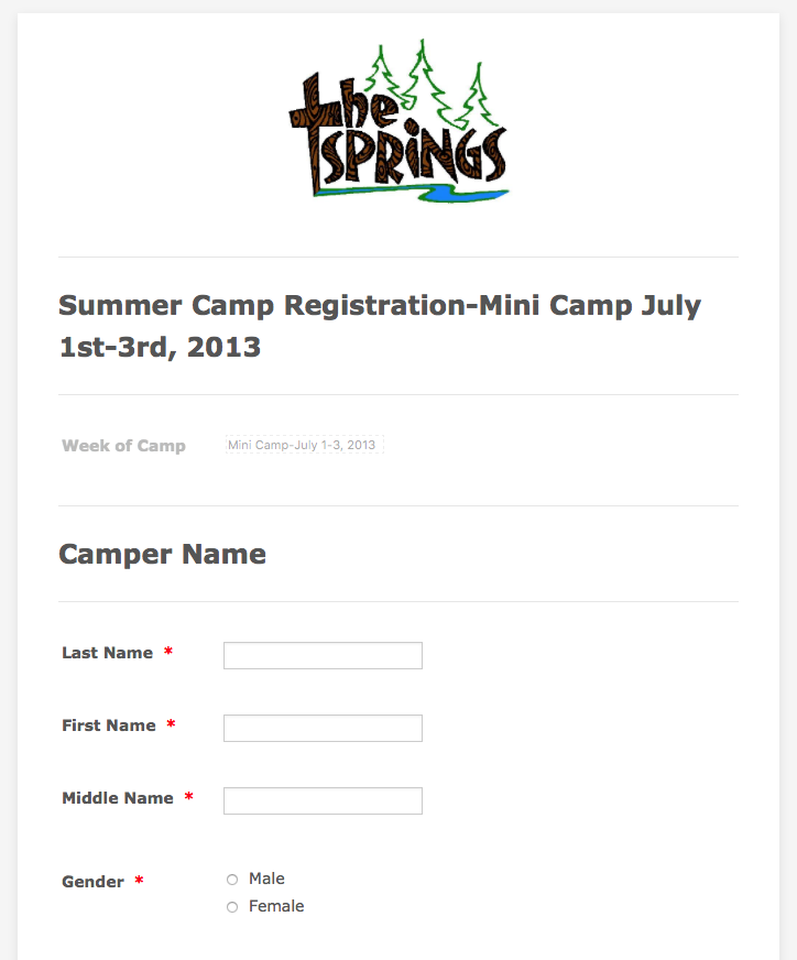 Mini-camp registration form