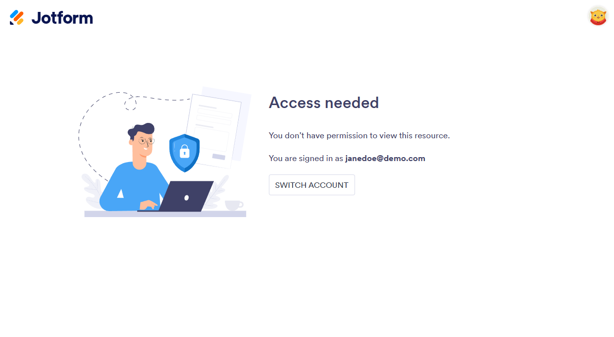 Access Needed message for the Assign Link of forms in Jotform