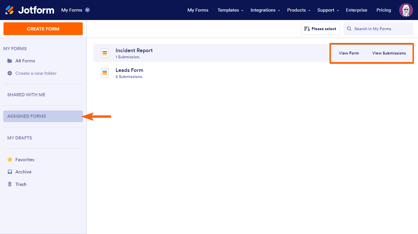 Pasos para acceder a los formularios asignados en Jotform