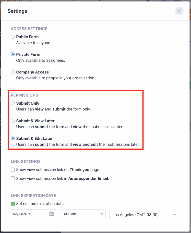 Setting form permissions