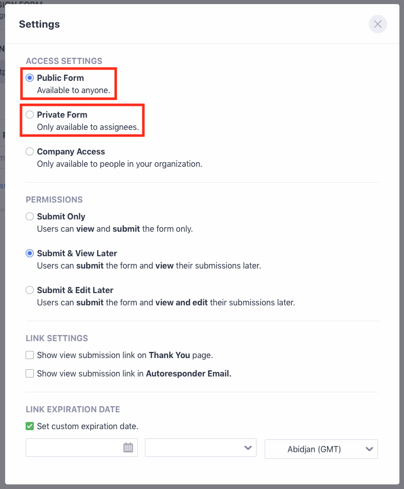 Setting form to private