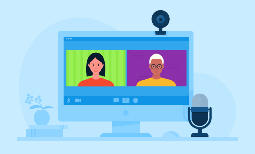 Video conferencing equipment on desk for remote work