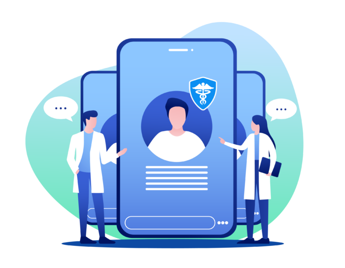 Two doctors viewing a patients HIPAA protected information
