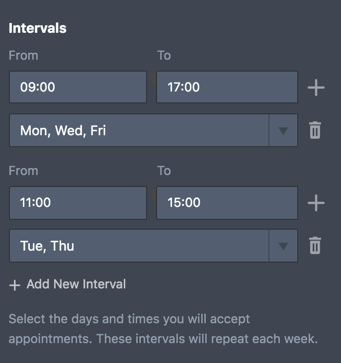 Intervals Section of the Appointment Properties