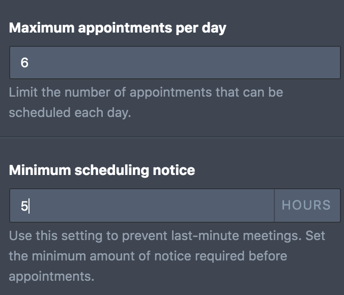 Limits tab options under the Appointment Properties