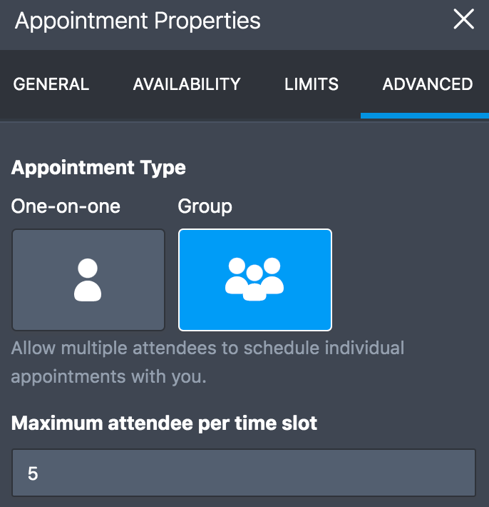 Advanced Tab of Appointment Properties Menu