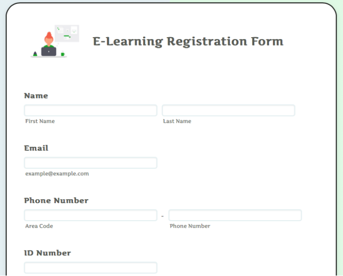 e-learning registration form template