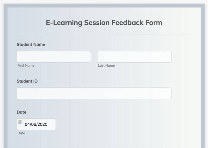 e-learning session feedback form template