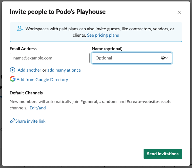 "invite people" screen