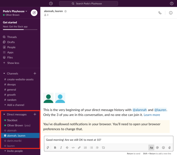 direct messages in slack