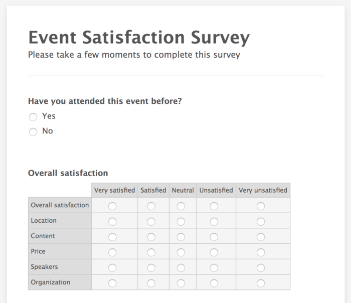 Event Satisfaction Survey Form Template