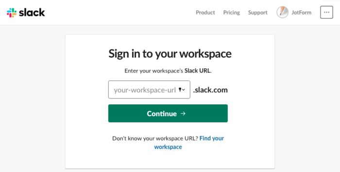 "sign in to your workspace" screen