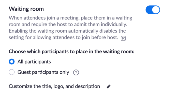 waiting room options in Zoom
