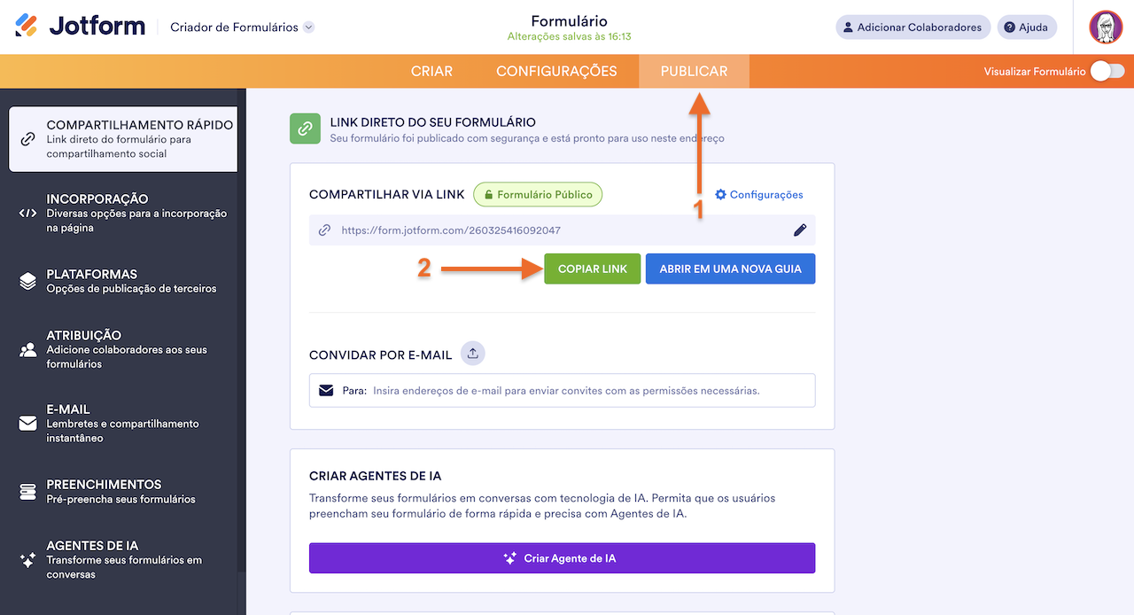 Copiando Link do Formulário