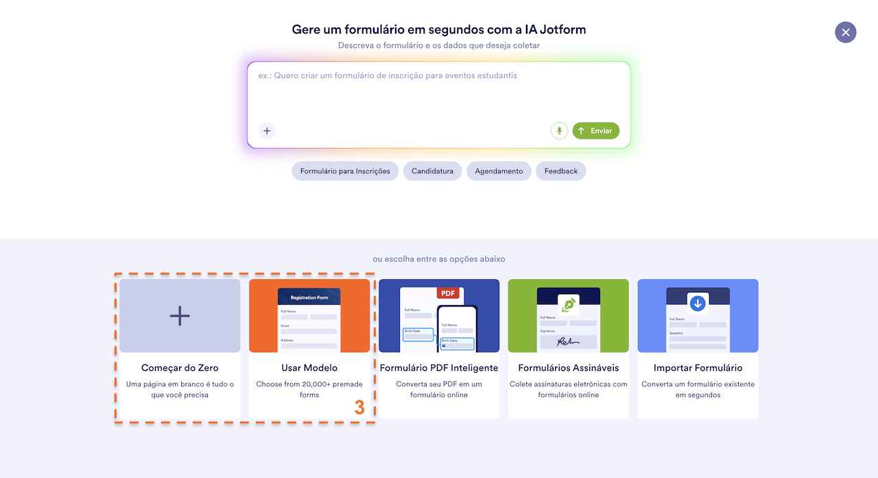 Selecionando Maneira de Criação