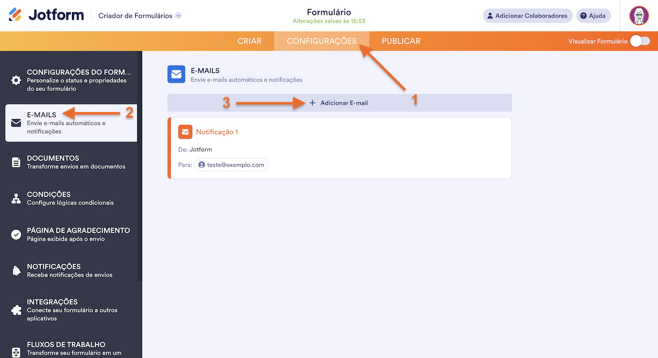 Configurações de Email