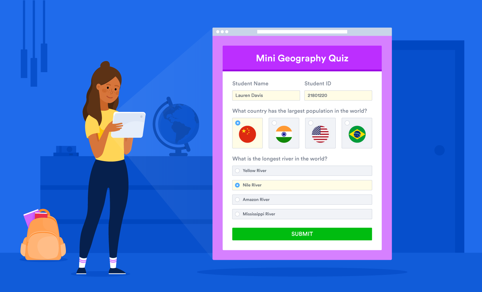 Student takes an online quiz