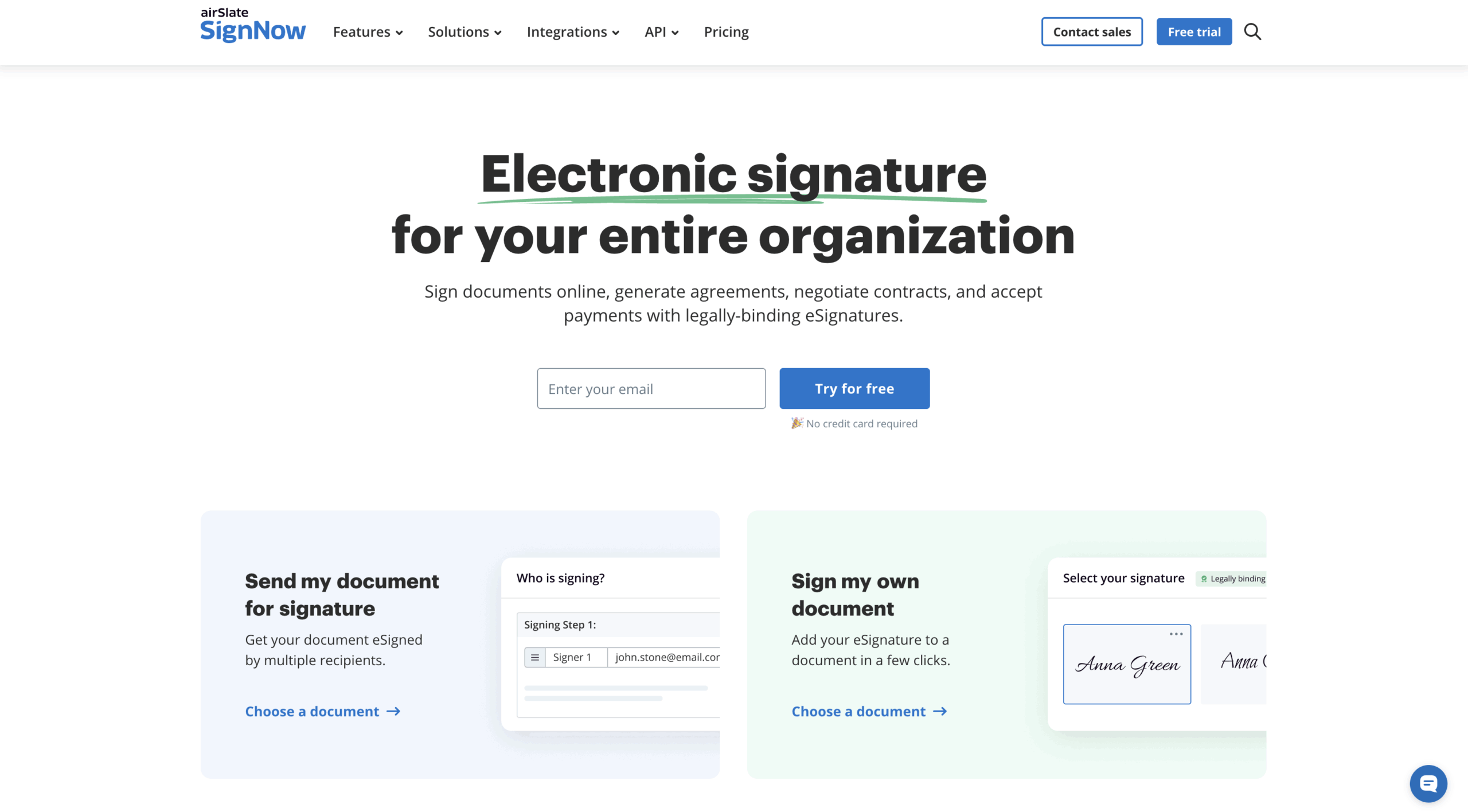 SignNow Landing Page