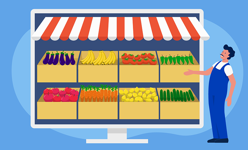 Man selling vegetables online